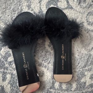 Chinese Laundry Black Furry Sandals